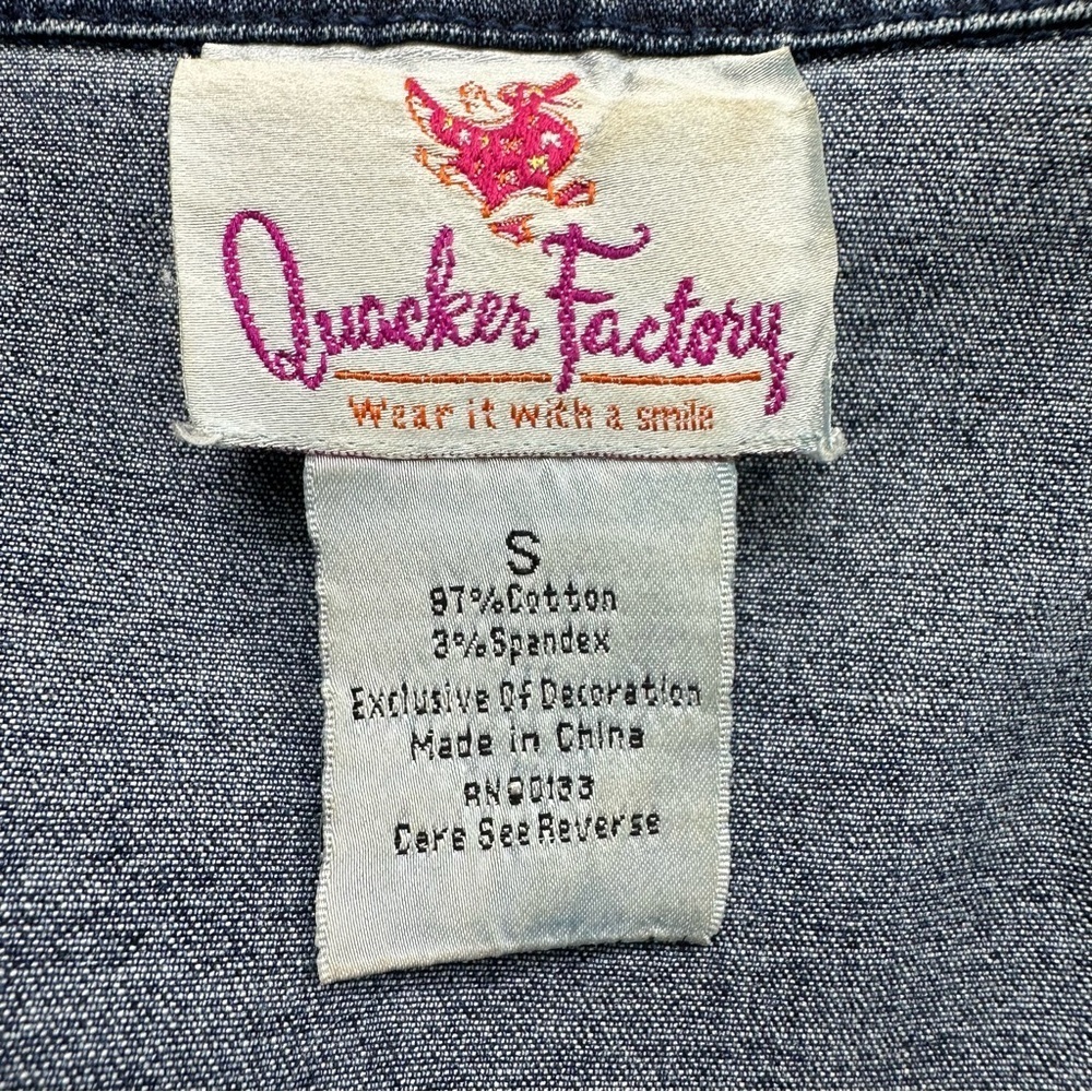 Quacker Factory Rhinestone Denim Jacket Women’s Small Blue Stretch Pockets - Picture 5 of 10